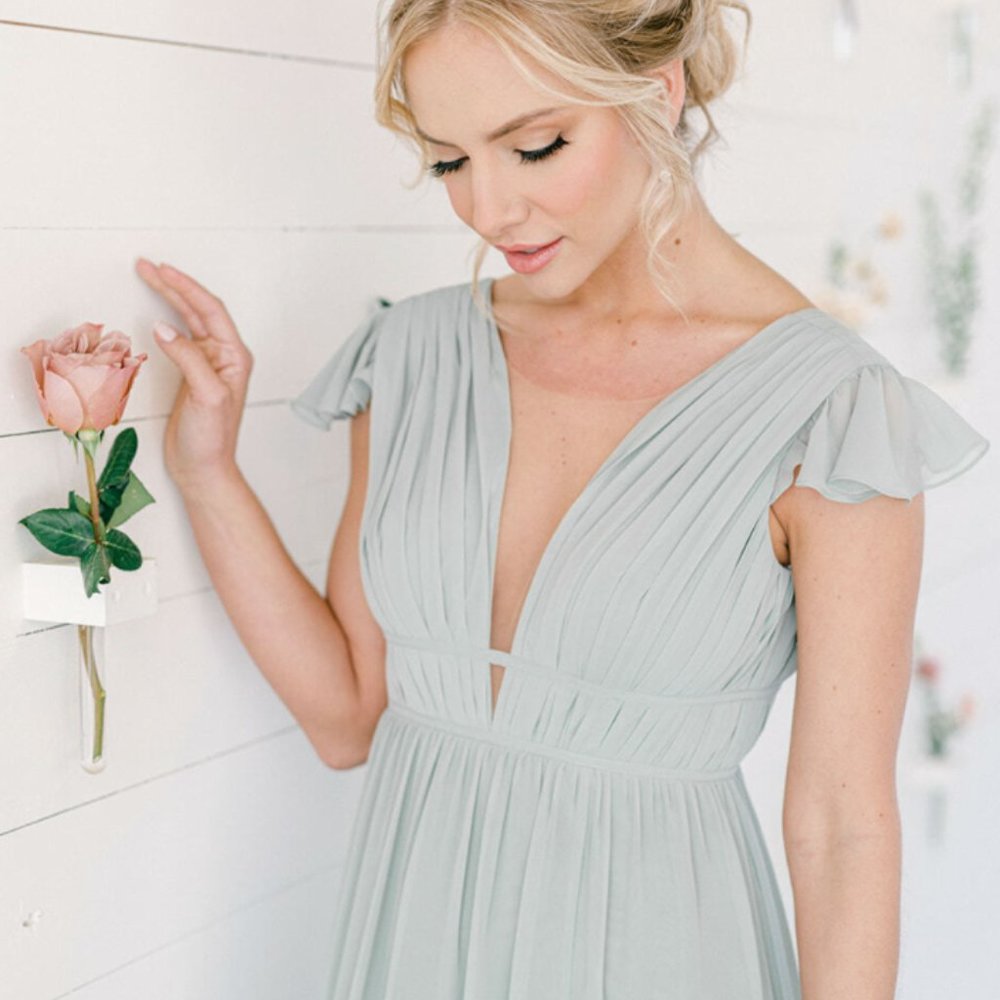 Cora Chiffon Bridesmaids Dress by Revelry in MINT green
